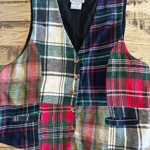 Plaid Patchwork button up Vest vintage at last studio 100% cotton XL